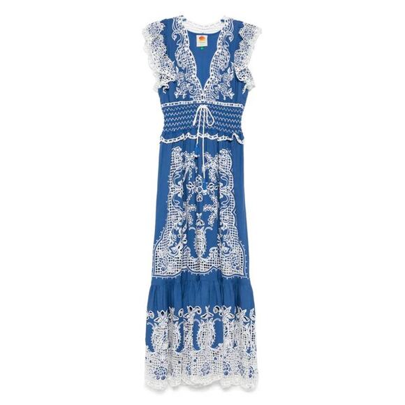 Farm Rio Romantic Richelieu Maxi Dress in Blue XS - Picture 4 of 4